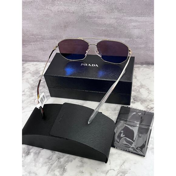 NWT PRADA 60mm Gold Tone Geometric Pilot Sunglasses Case & Cloth ~ HTF main image 5